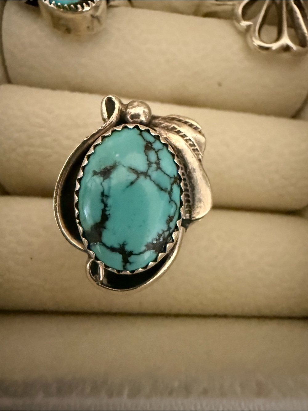 Native made sterling silver genuine Turquoise Oval Statement Ring